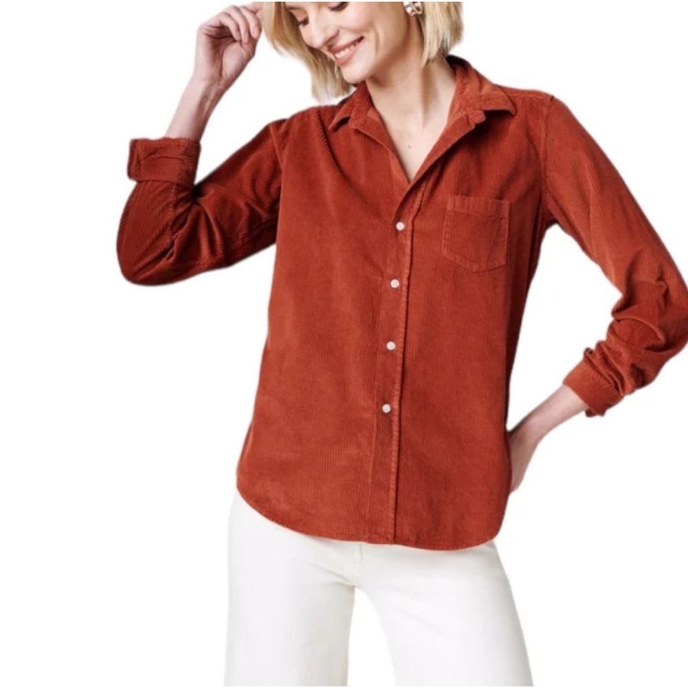 NEW Frank &‎ Eileen Corduroy Shirt Button Down Collared Top Rust Berry 2XS XXS